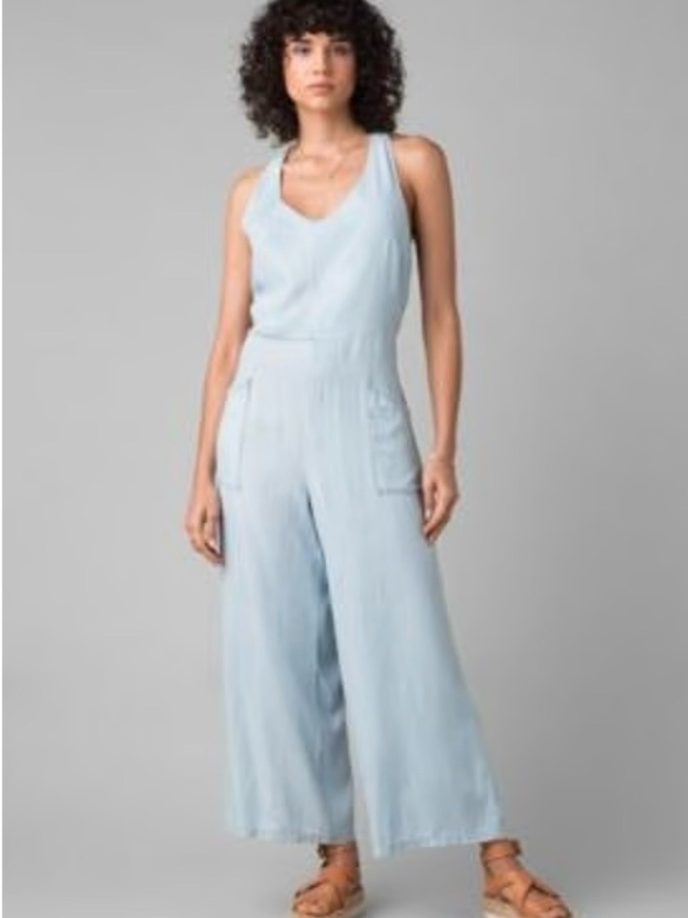 Prana Women's Chambray 100% Tencel Lyocell Sleeveless Romper Wide Leg Size S